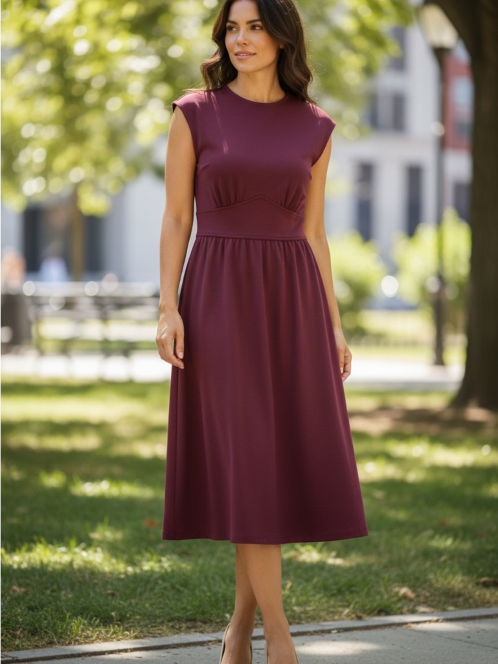 LF Petite Vintage Sleeveless Midi Dress in Maroon Wine Size Small S Minimalist